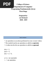 College of Science Department of Computer Programing Fundamentals (Java) First Stage