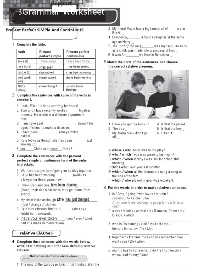 Grammar Worksheet: Present Perfect Simple and Continuous | PDF ...