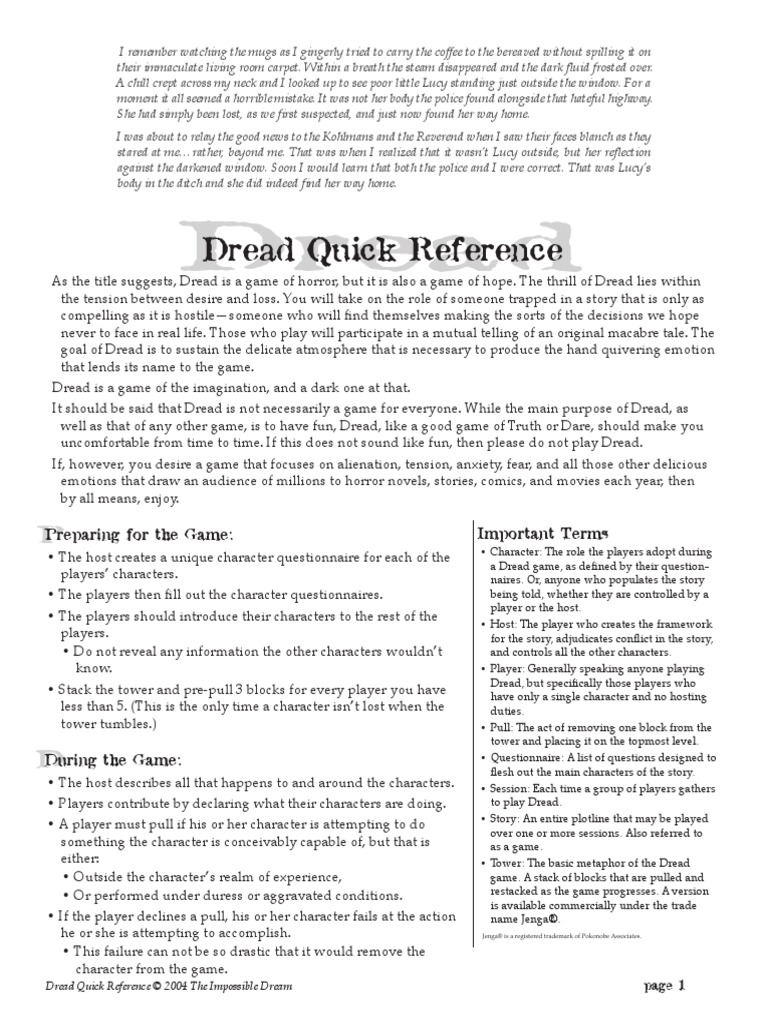 Dread Quickstart Letter PDF | PDF