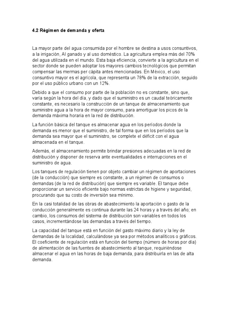 Demanda y oferta de agua en sistemas de distribución | PDF | Tanques ...