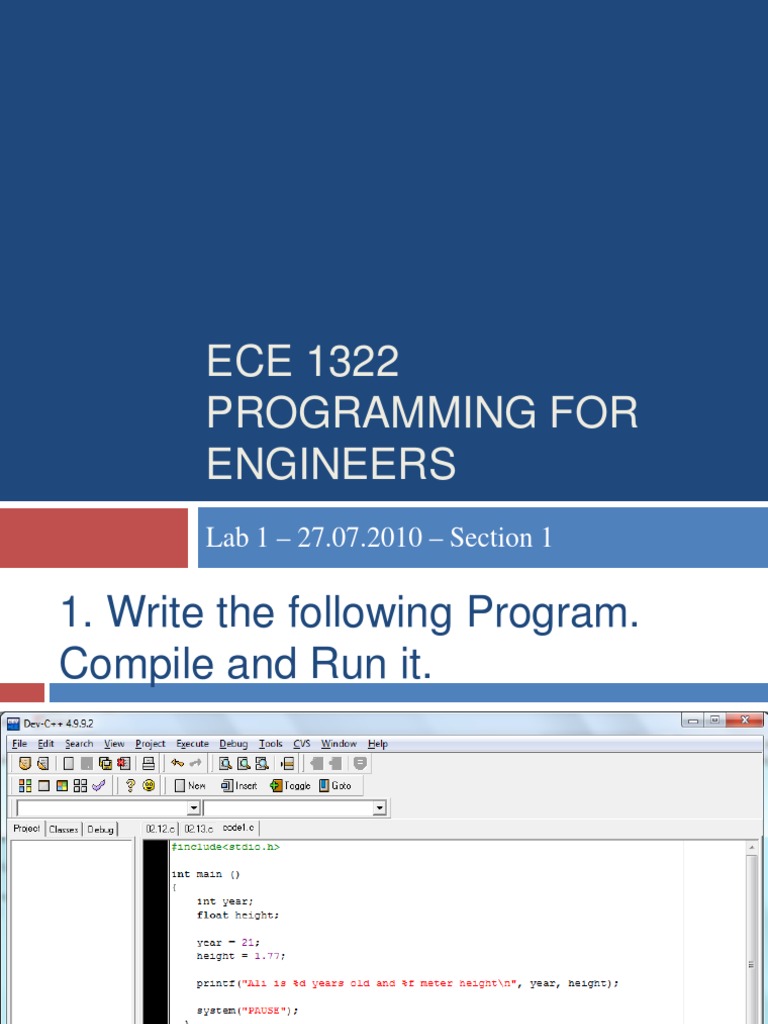 ECE 1322 Programming For Engineers: Lab 1 - 27.07.2010 - Section 1 ...