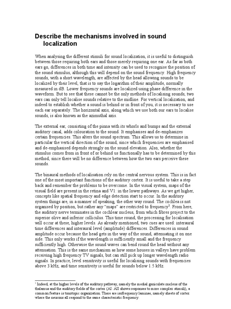 Describe The Mechanisms Involved in Sound Localization Essay | PDF ...