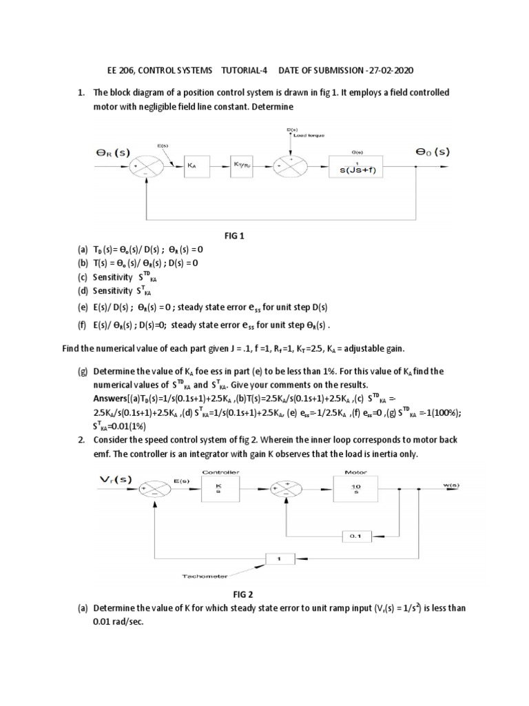 EE206 Control Systems Tutorial - 18 | PDF | Amplifier | Control Theory