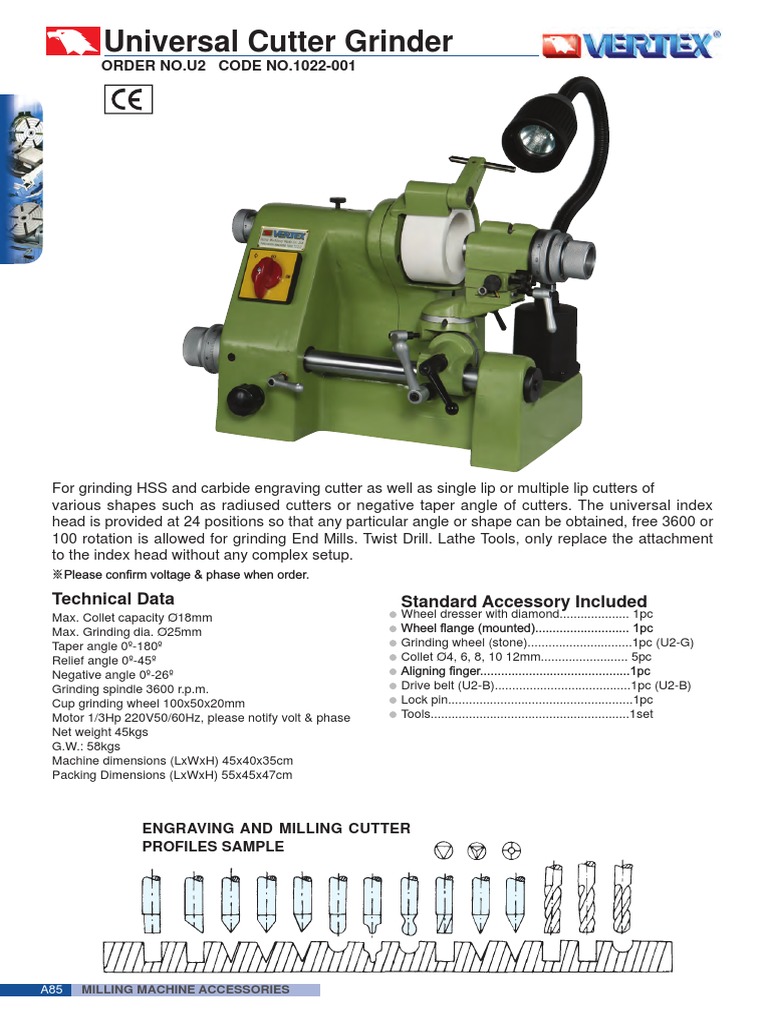 Universal Cutter Grinder: ORDER NO.U2 CODE NO.1022-001 | PDF | Grinding ...