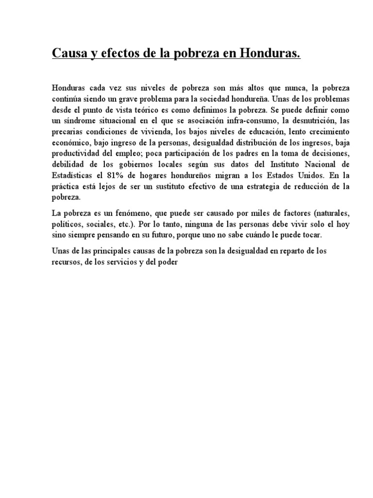 Causas y efectos de la pobreza en Honduras | PDF | Ciencias sociales