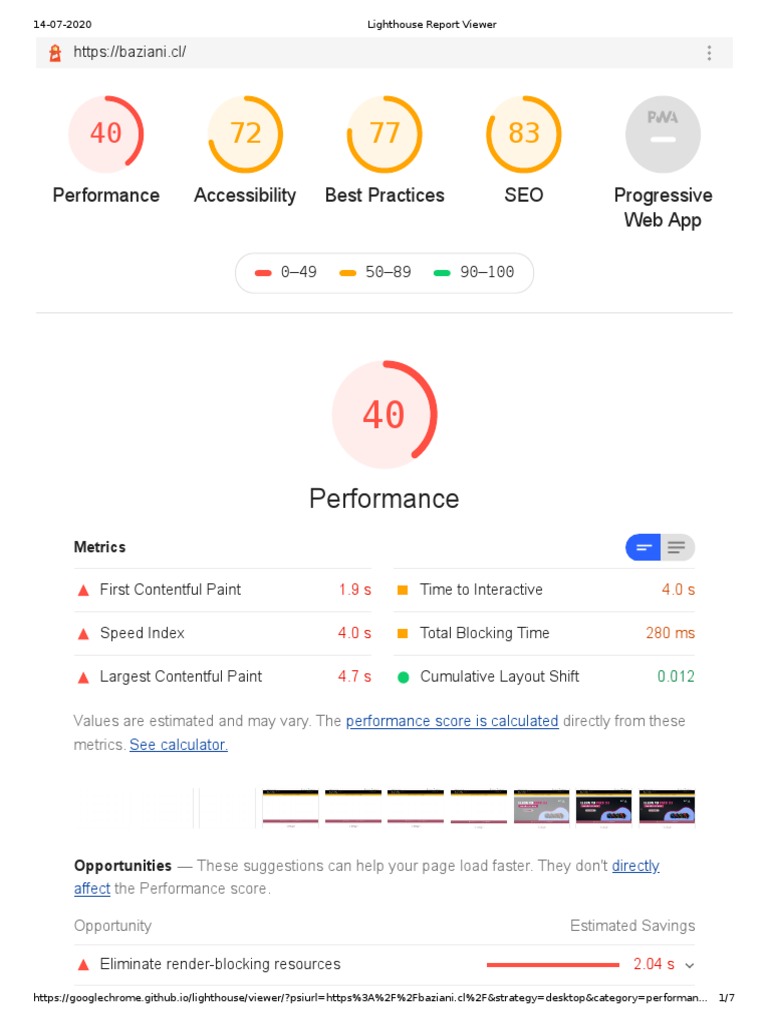 Lighthouse Performance Report for baziani.cl | PDF | Search Engine ...