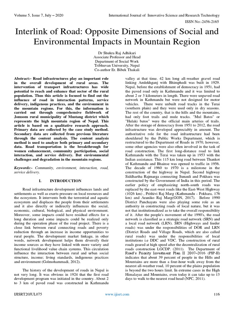 Interlink of Road Opposite Dimensions of Social and Environmental ...