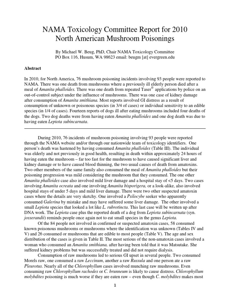 2010 NAMA Toxicology Report | PDF | Edible Mushroom | Nausea
