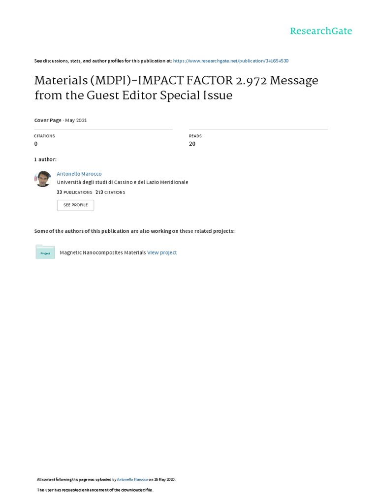 Materials (MDPI) IMPACT FACTOR 2.972 Message From The Guest Editor