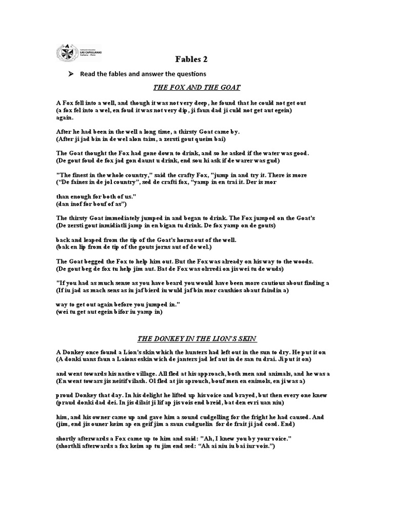 Fables 2: Read The Fables and Answer The Questions | PDF | Livestock