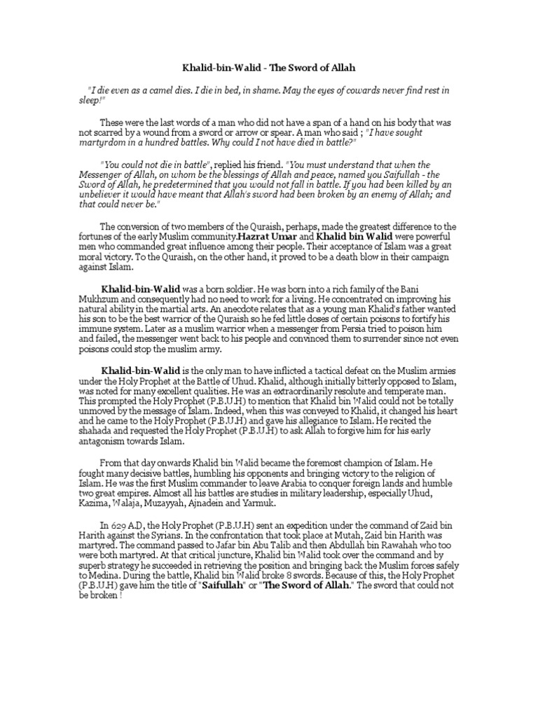 Hazrat Khalid Bin Waleed Ra Pdf Muhammad Middle East