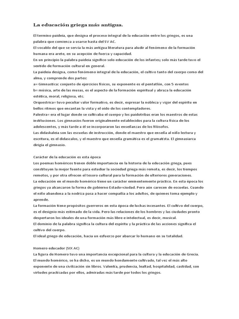 Educación en la Antigua Grecia: Paideia | PDF | Antigua Grecia | Esparta