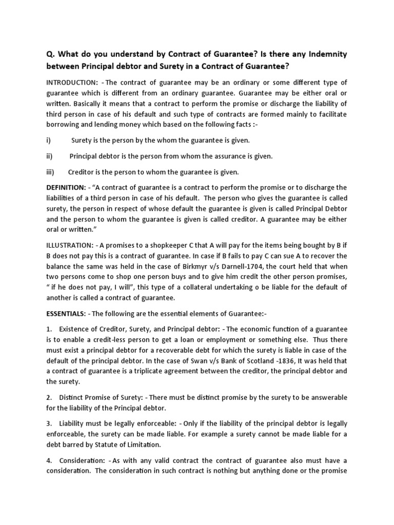 Contract of Gurantee PDF Guarantee Legal Ethics