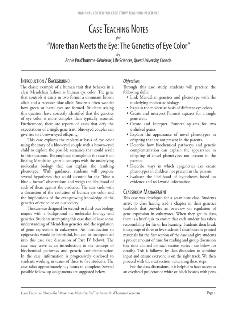 "More Than Meets The Eye The of Eye Color" ASE Eaching Otes