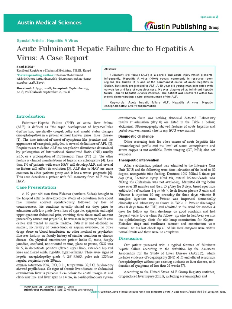Acute Fulminant Hepatic Failure Due To Hepatitis A Virus: A Case Report ...