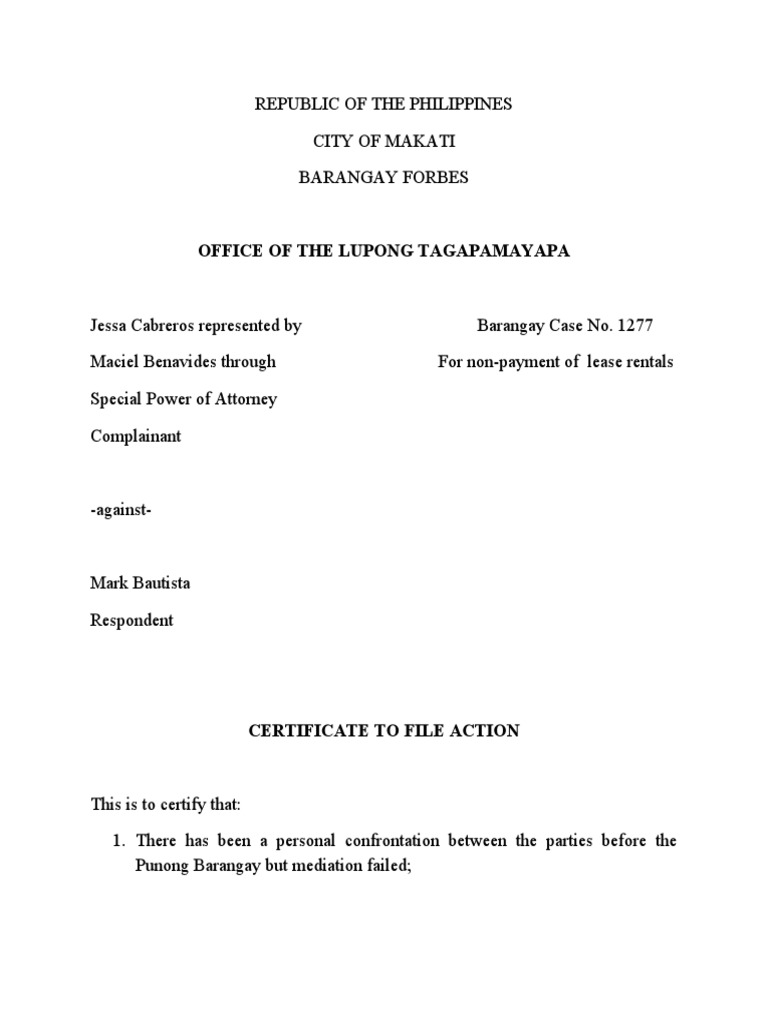 Certificate To File Action (Legforms Assign 1112020) PDF