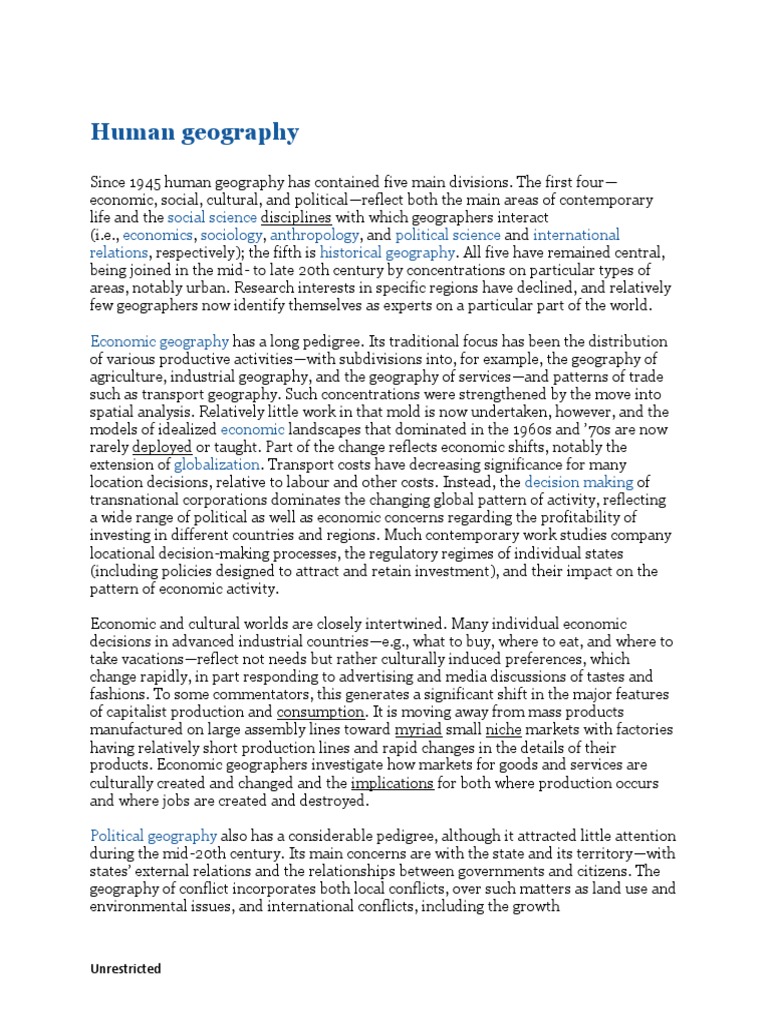 Human Geography PDF Geography Social Science