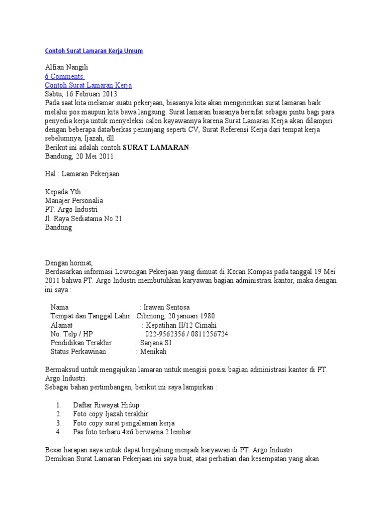 Download 94+ Contoh Surat Surat Lamaran Kerja Umum Terbaik Gratis