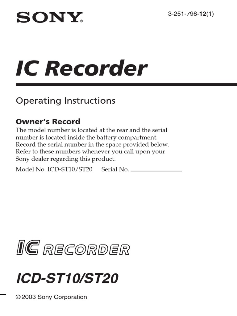 Sony ICDst10 Manual PDF Radio Interference