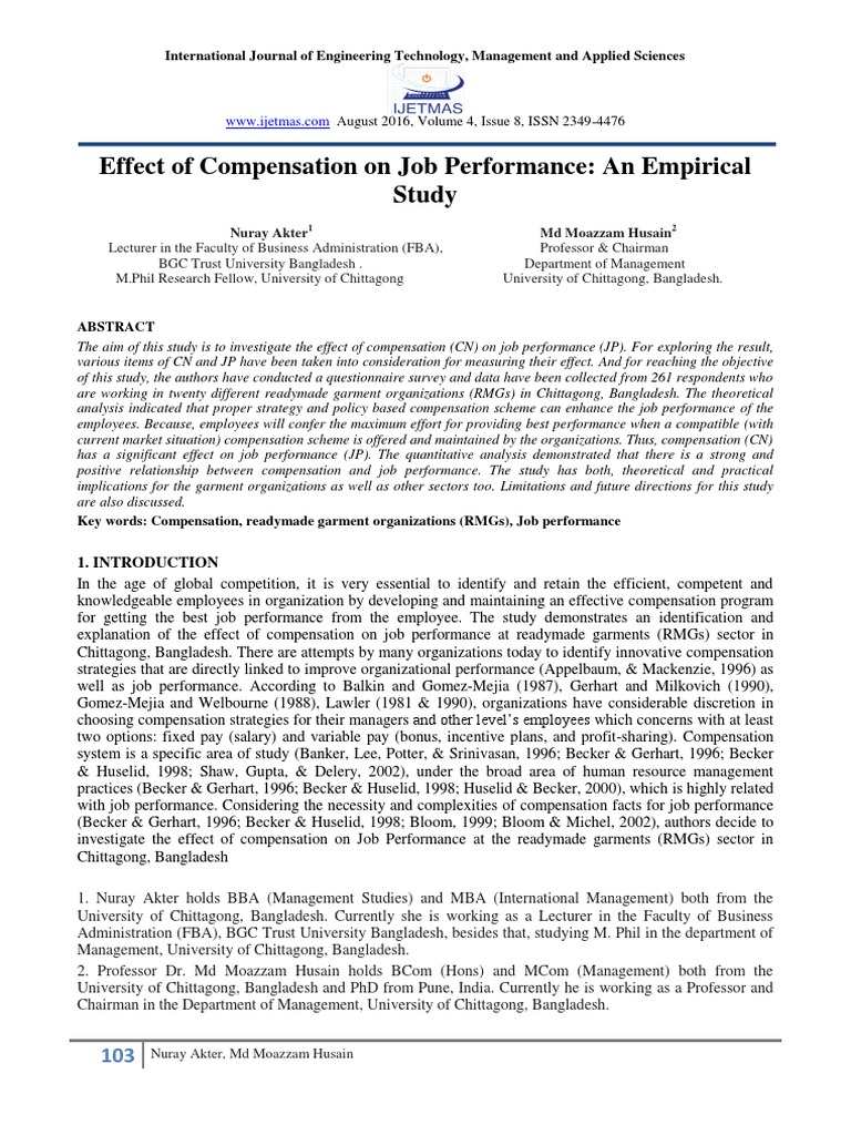 Effect of Compensation On Job Performance | PDF | Survey Methodology ...
