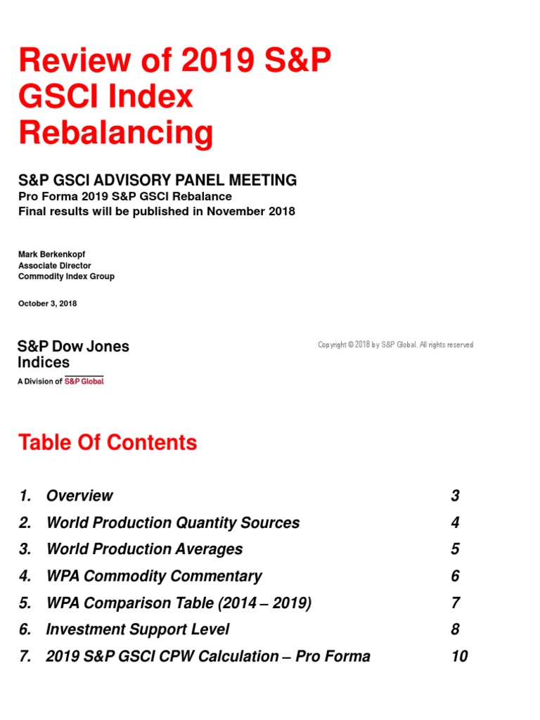 Review of 2019 S&P GSCI Index Rebalancing PDF Stock Market Index