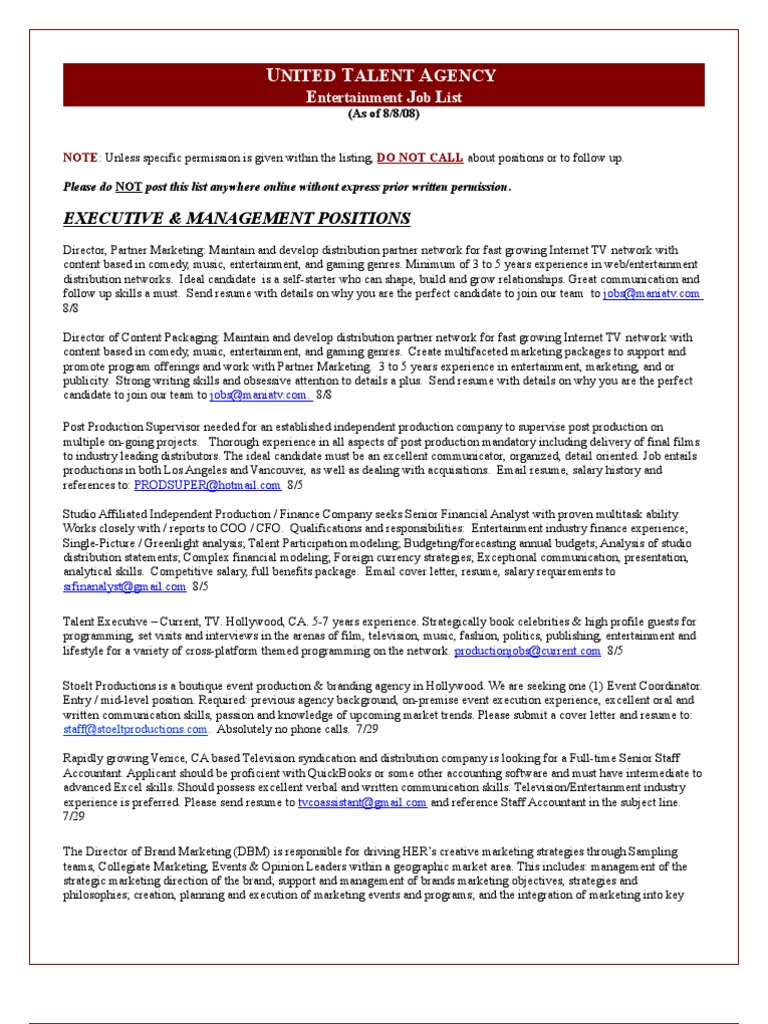UTA Job List 080808 PDF Business