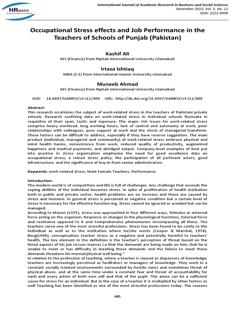 Occupational Stress Effects and Job Performance in The Teachers of ...