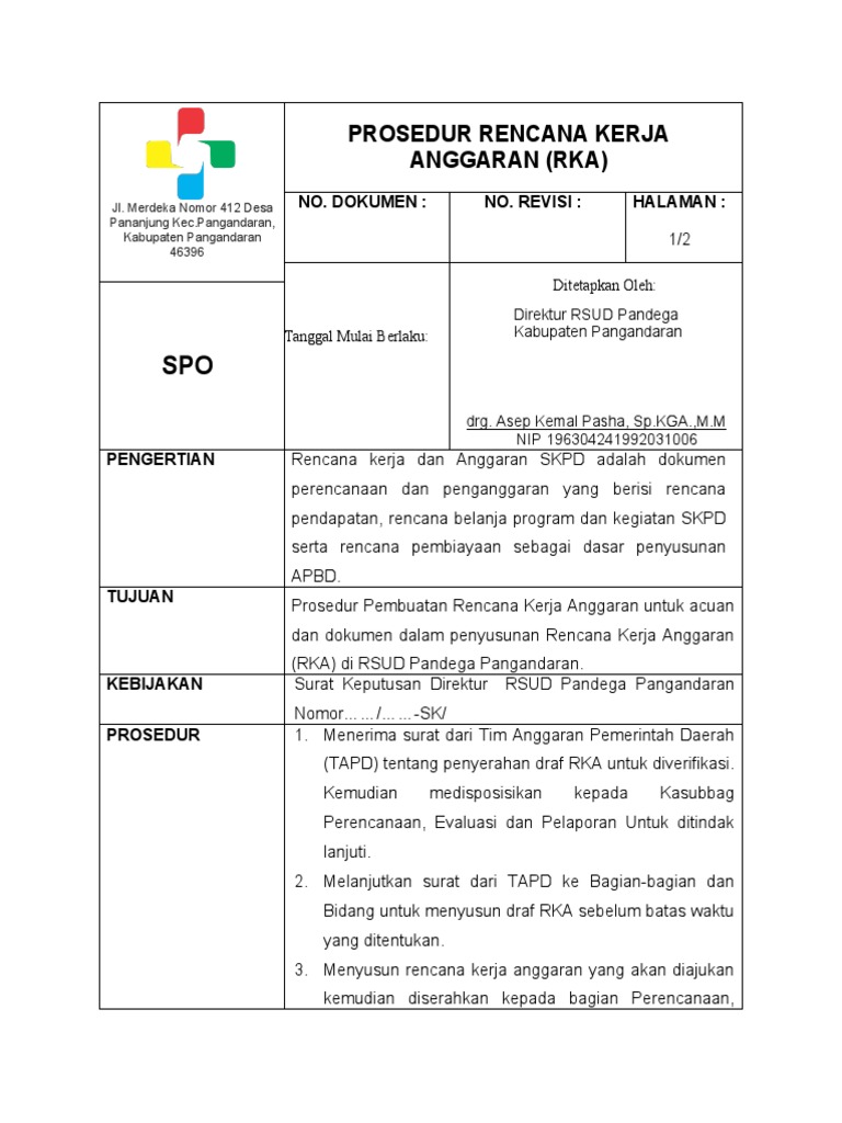 Prosedur Penyusunan RKA RSUD Pandega | PDF