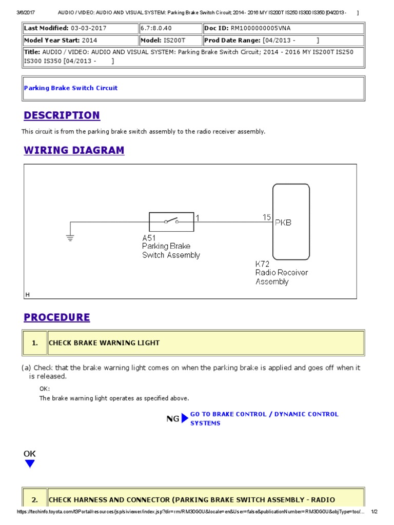 Description Wiring Diagram Parking Brake Switch Circuit PDF