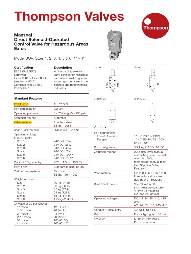 Maxseal Direct SolenoidOperated Control Valve For Hazardous Areas Ex
