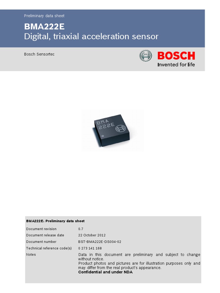 Bosch Bma222e PDF Power Supply Accelerometer