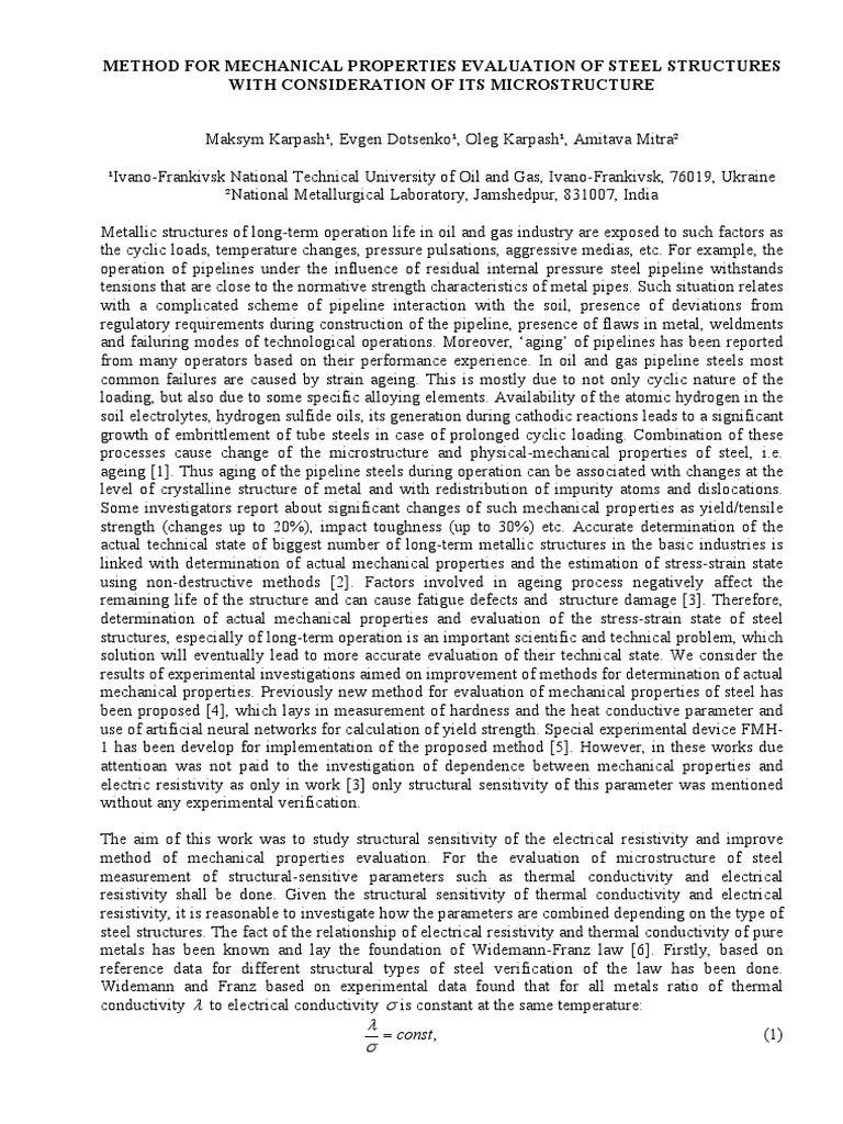 Method For Mechanical Properties Evaluation | PDF | Electrical ...