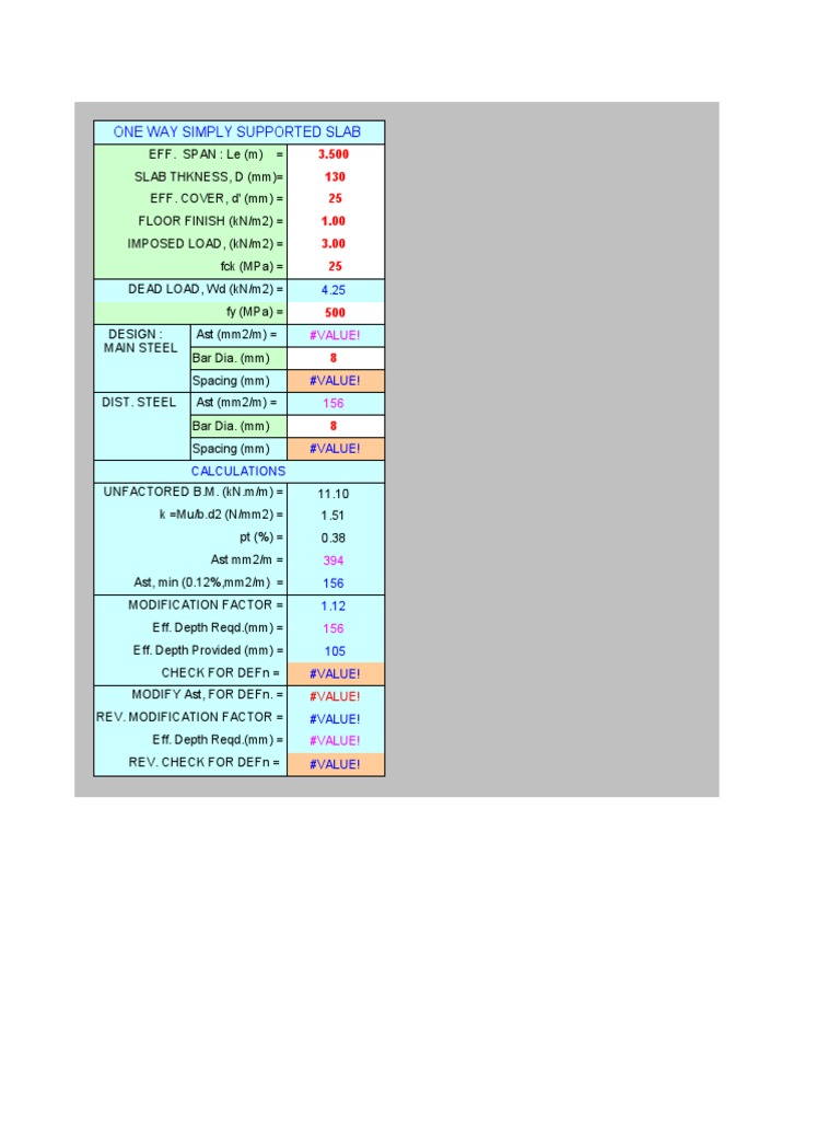 One Way Simply Supported Slab: #Value! | PDF | Building Technology ...