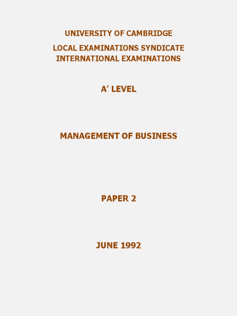 Business Studies Paper 1 June 1992 PDF Mergers And Acquisitions