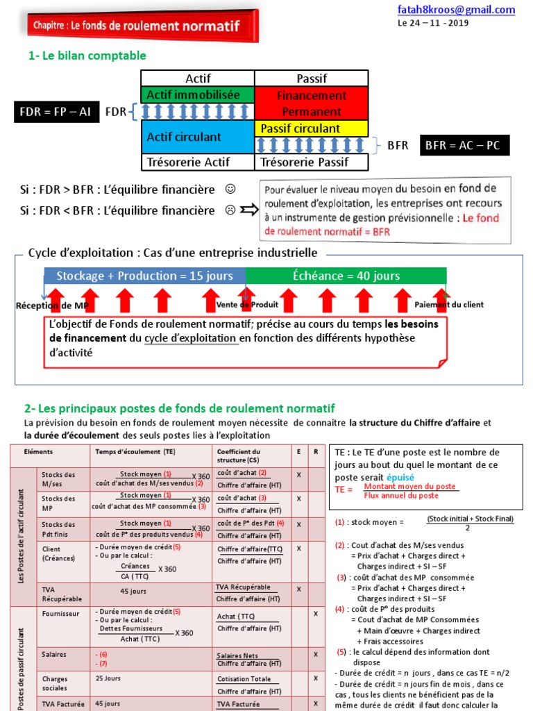 Calcul du Fonds de Roulement Normatif | PDF | Fonds de roulement | Taxe ...