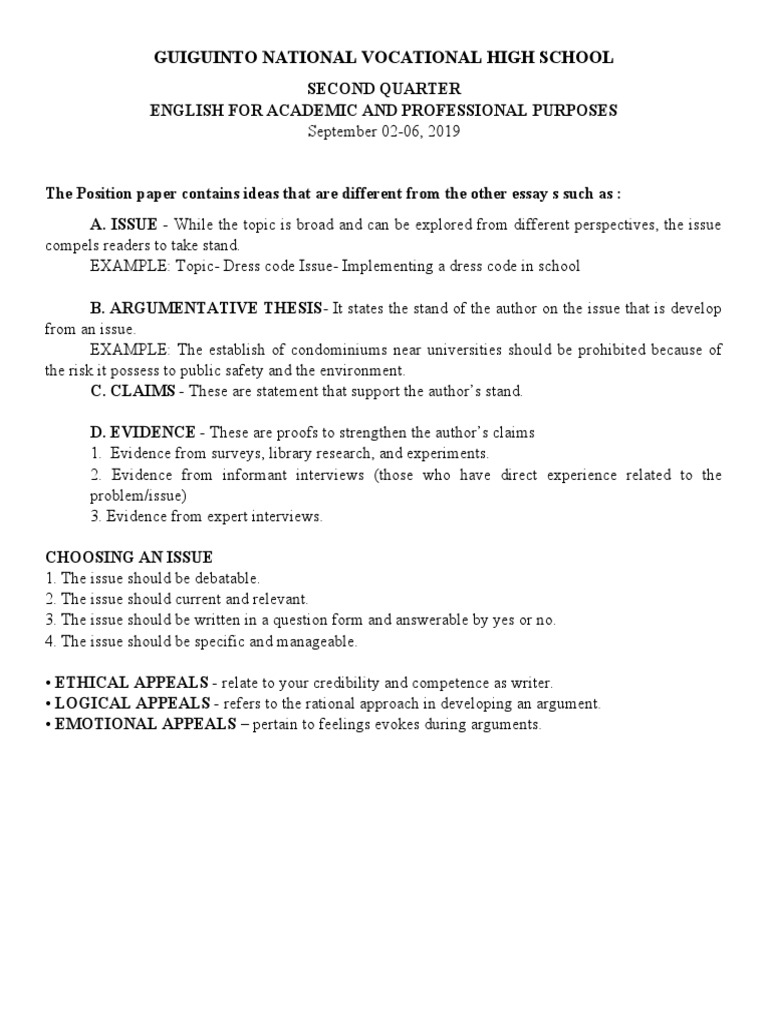 Position Paper Writing Guide | PDF | Career & Growth | Art