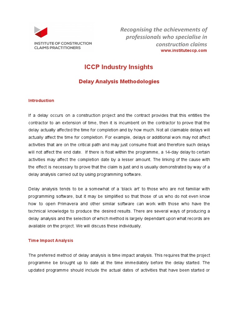 Delay Analysis Methodologies Iccp Industry Insights Pdf Pdf Business