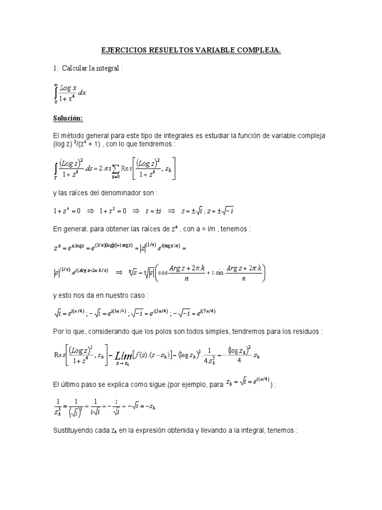 Ejercicios Resueltos de Variable Compleja | PDF | Integral | Análisis ...
