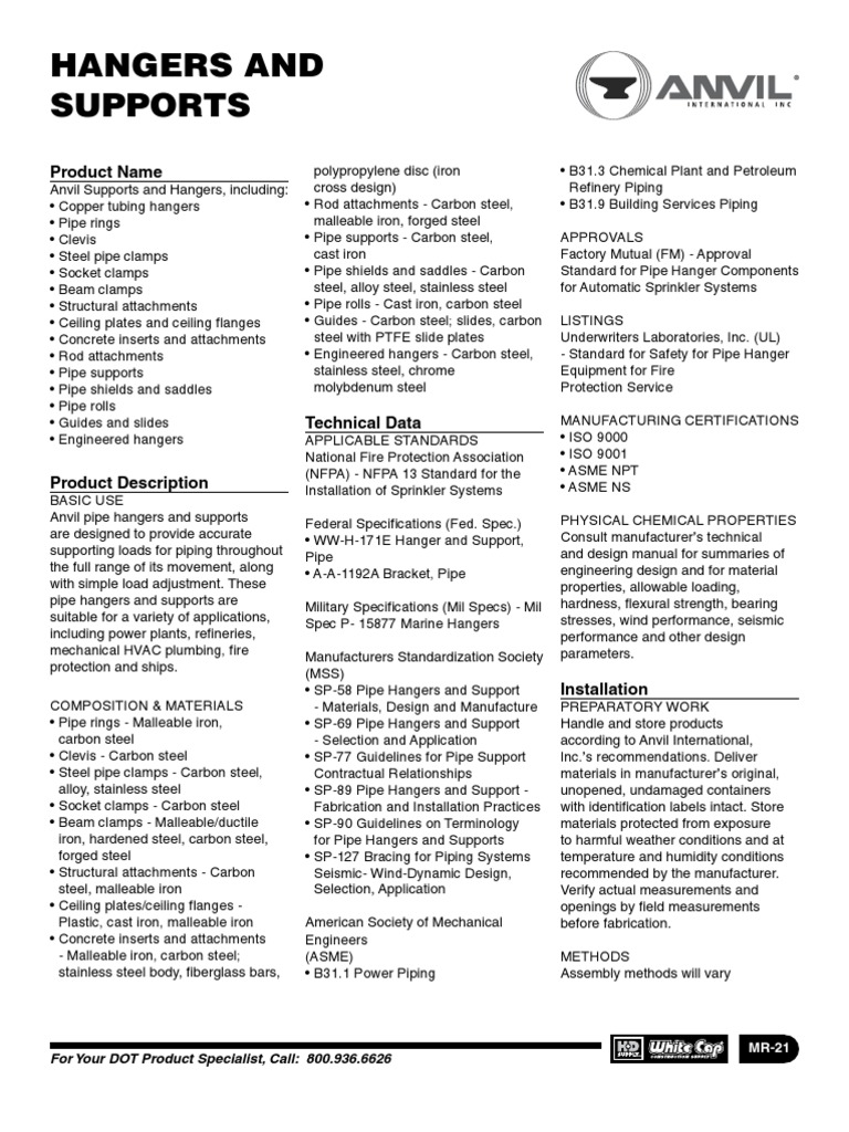 Anvil Hangers and Supports PDF Pipe (Fluid Conveyance) Ductility
