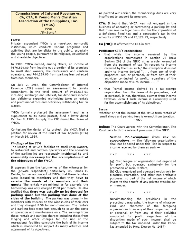Commissioner of Internal Revenue v. CA CTA YMCA 1998 PDF Tax
