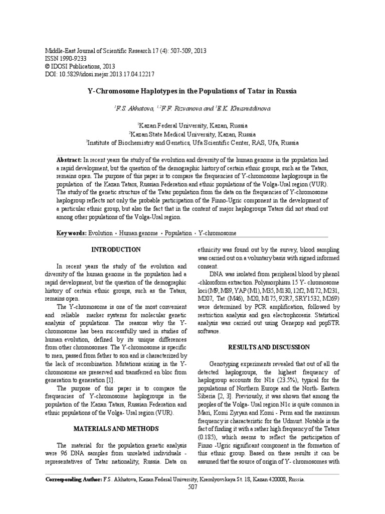 Y-Chromosome Haplotypes in The Populations of Tatar in Russia | PDF ...