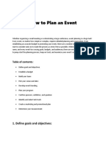 How To Plan An Event: Table of Contents