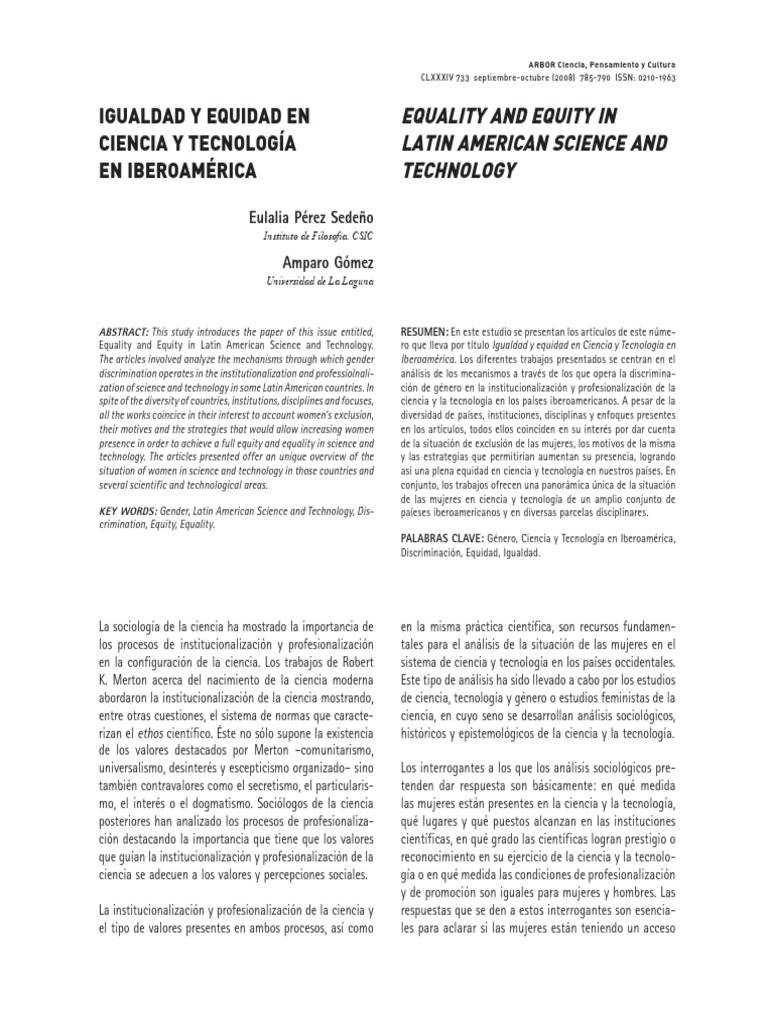 Igualdad Equidad en Ciencia y Tecnologia en Iberoamerica | PDF ...
