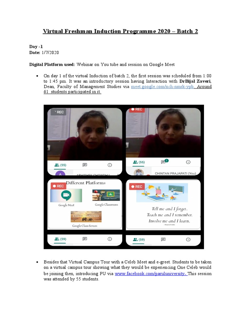 Freshman Induction: Virtual Tour & Meet | PDF | Career & Growth | Wellness