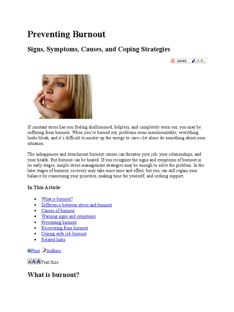 Burnout: Signs and Solutions | PDF | Occupational Burnout | Stress ...