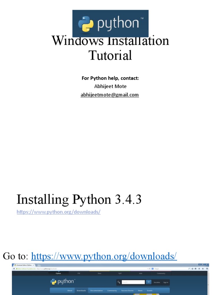 Windows Installation Tutorial: For Python Help, Contact | PDF.