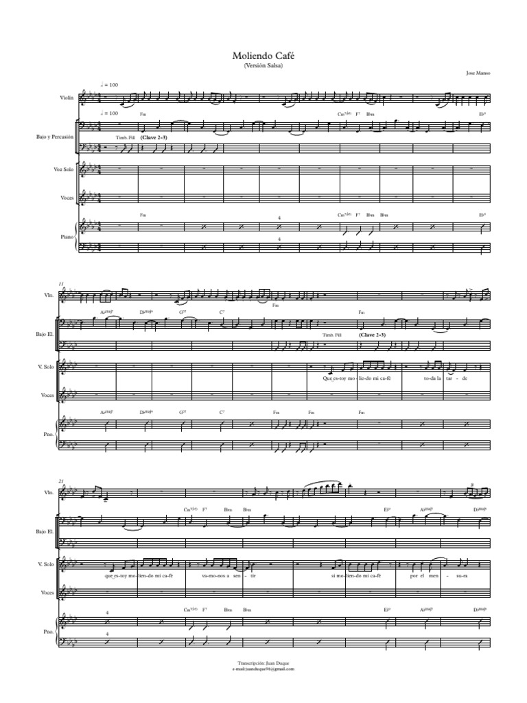 Moliendo Café (Versión Salsa) - Partitura Completa PDF | PDF | Musique ...