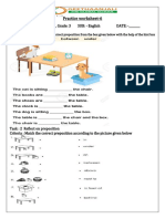 Practice worksheet for grade 3 English with prepositions and adjectives