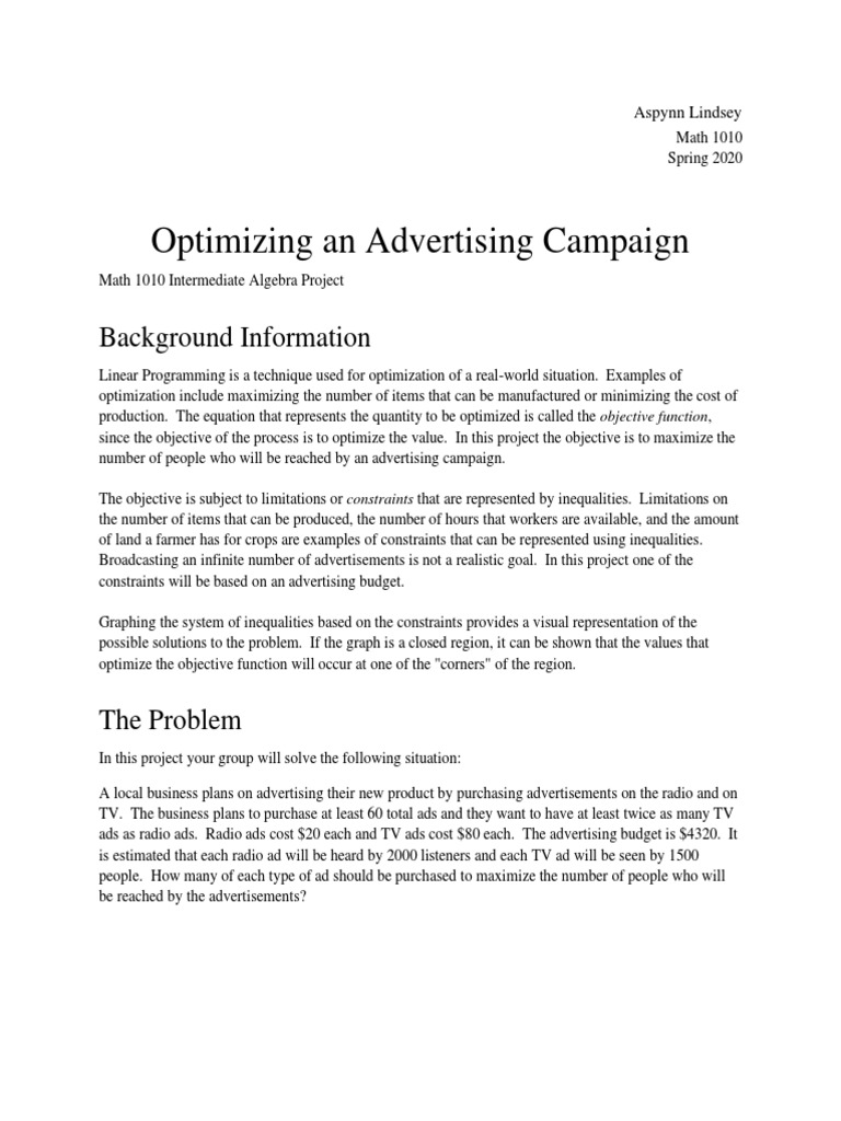 Math 1010 | PDF | Mathematical Optimization | Linear Programming