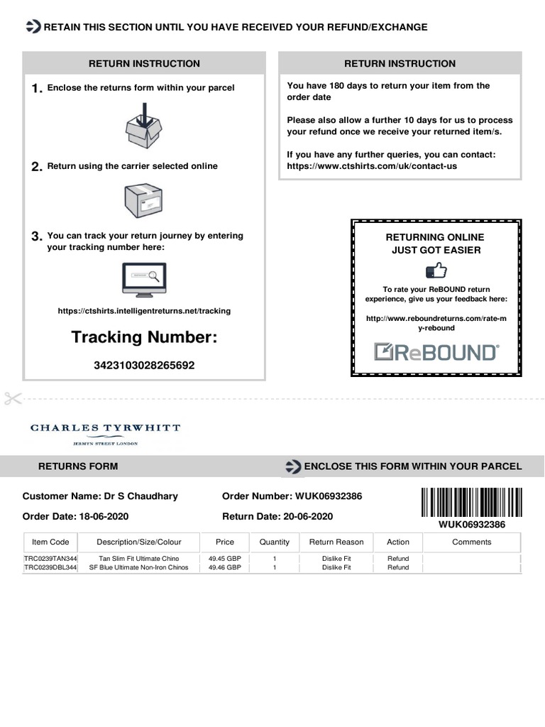 Returns Instructions and Tracking Info | PDF